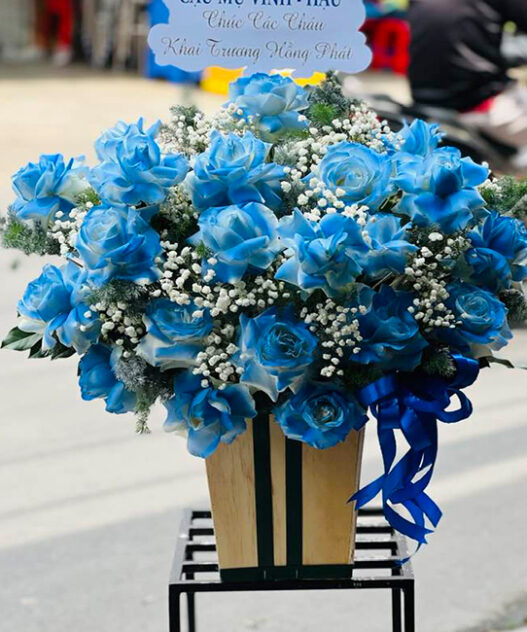 Giỏ Hoa hồng Xanh Chúc Mừng